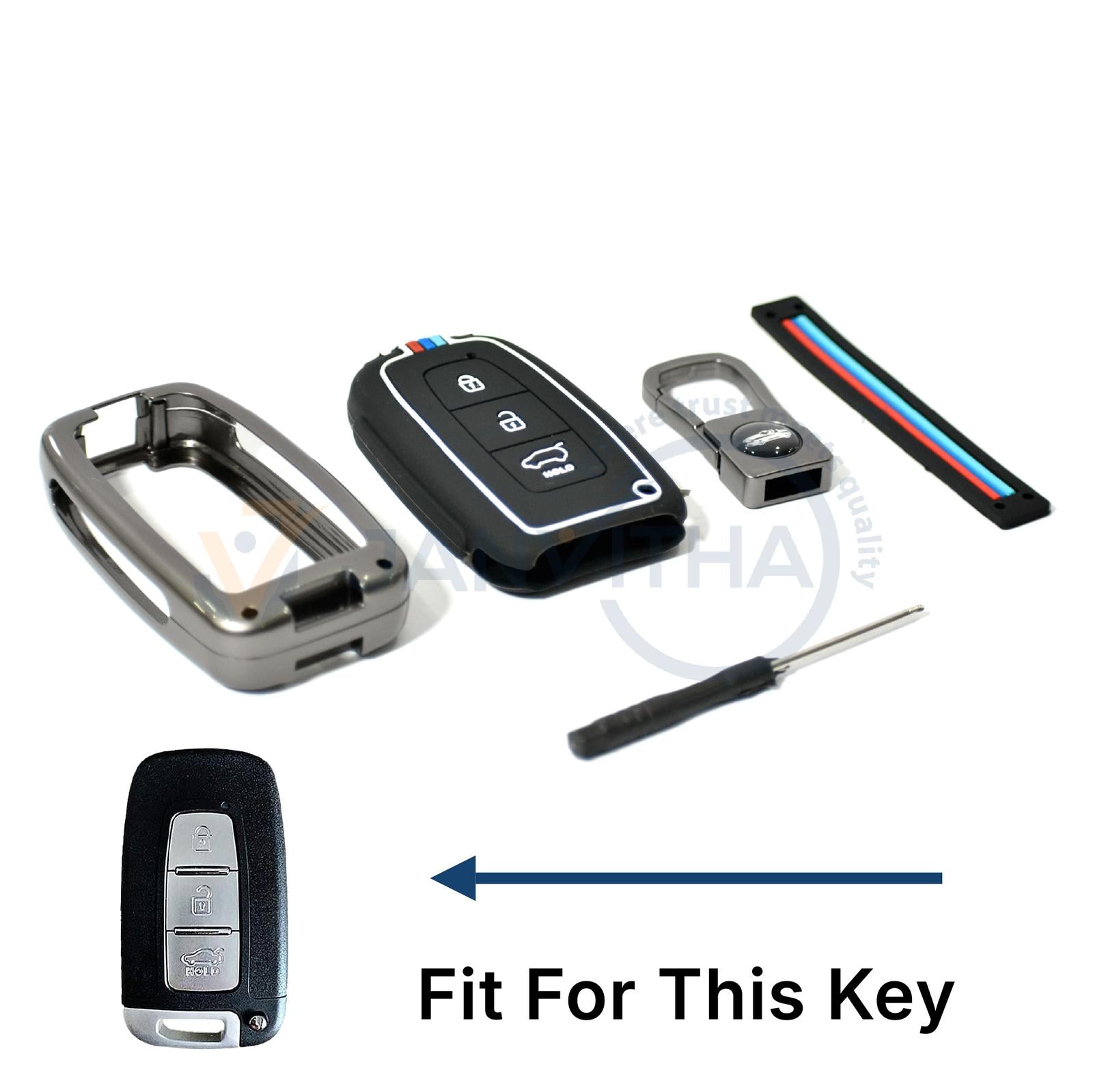 Metal & Silicone Key Cover for Hyundai cars i10, i20, Verna, Creta and Etc