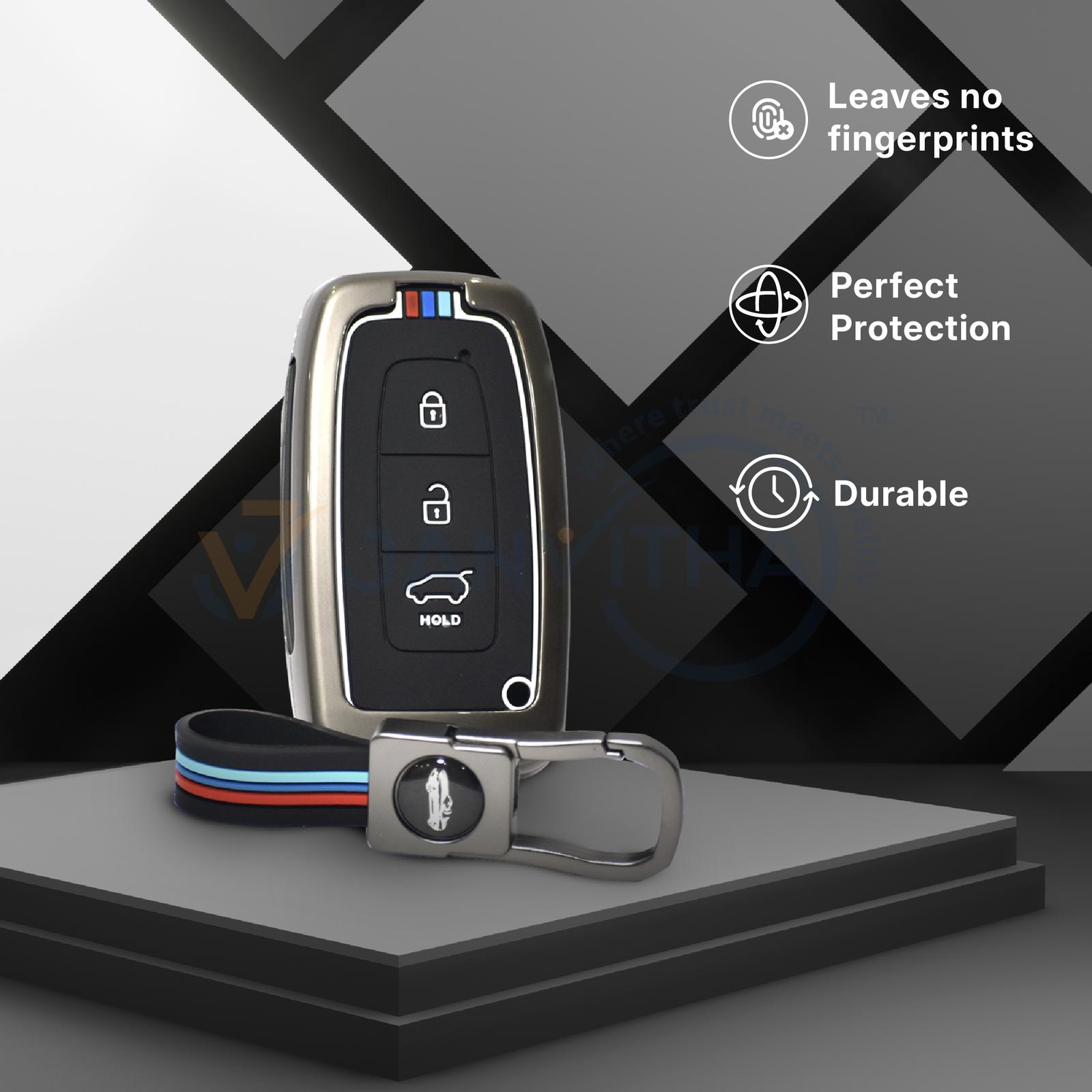 Hyundai Smart Key Cover with Keychain – Fits Creta, i20, Verna, Venue & More (3/4 Button Keys)