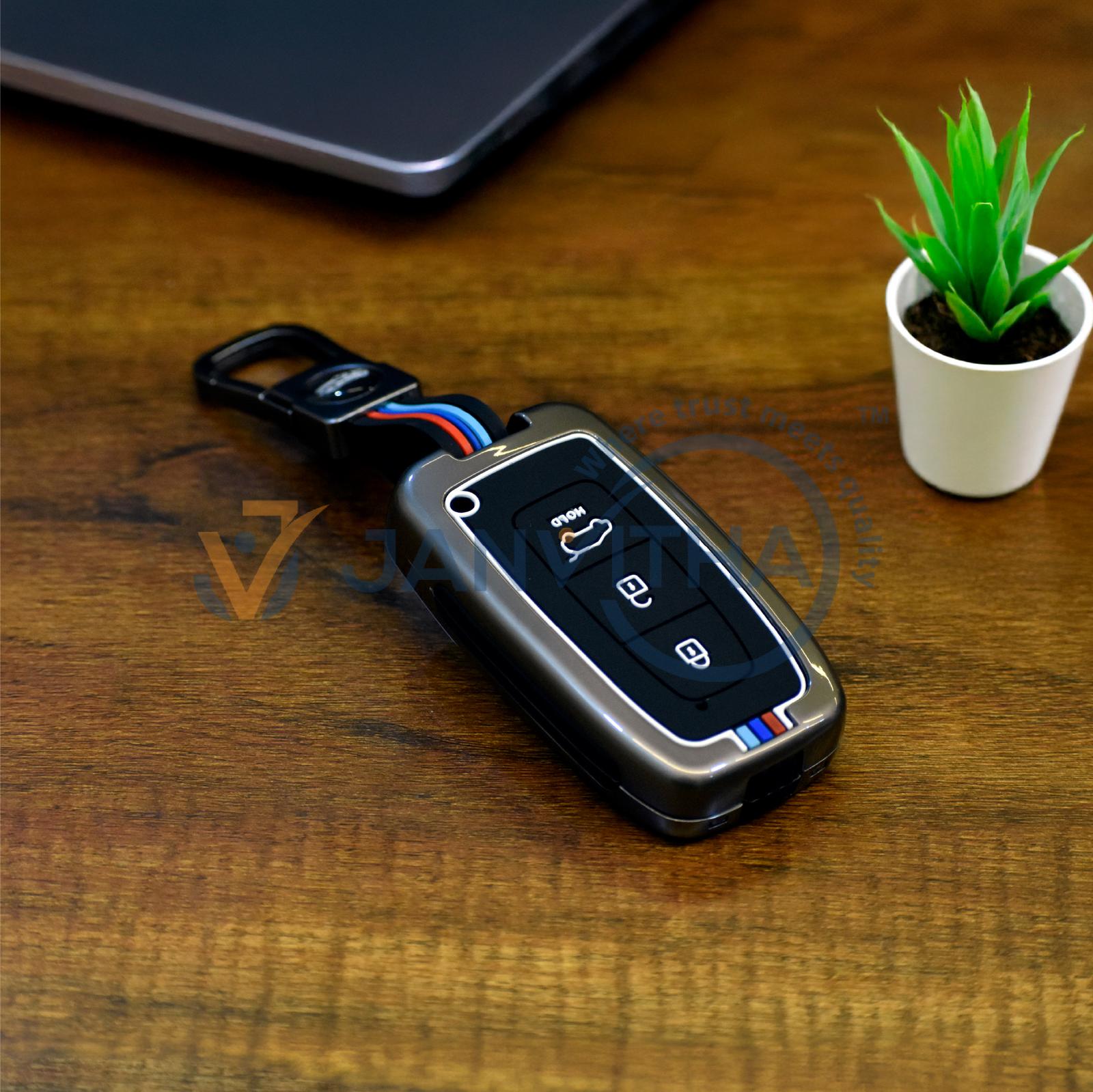 Hyundai Smart Key Cover with Keychain – Fits Creta, i20, Verna, Venue & More (3/4 Button Keys)
