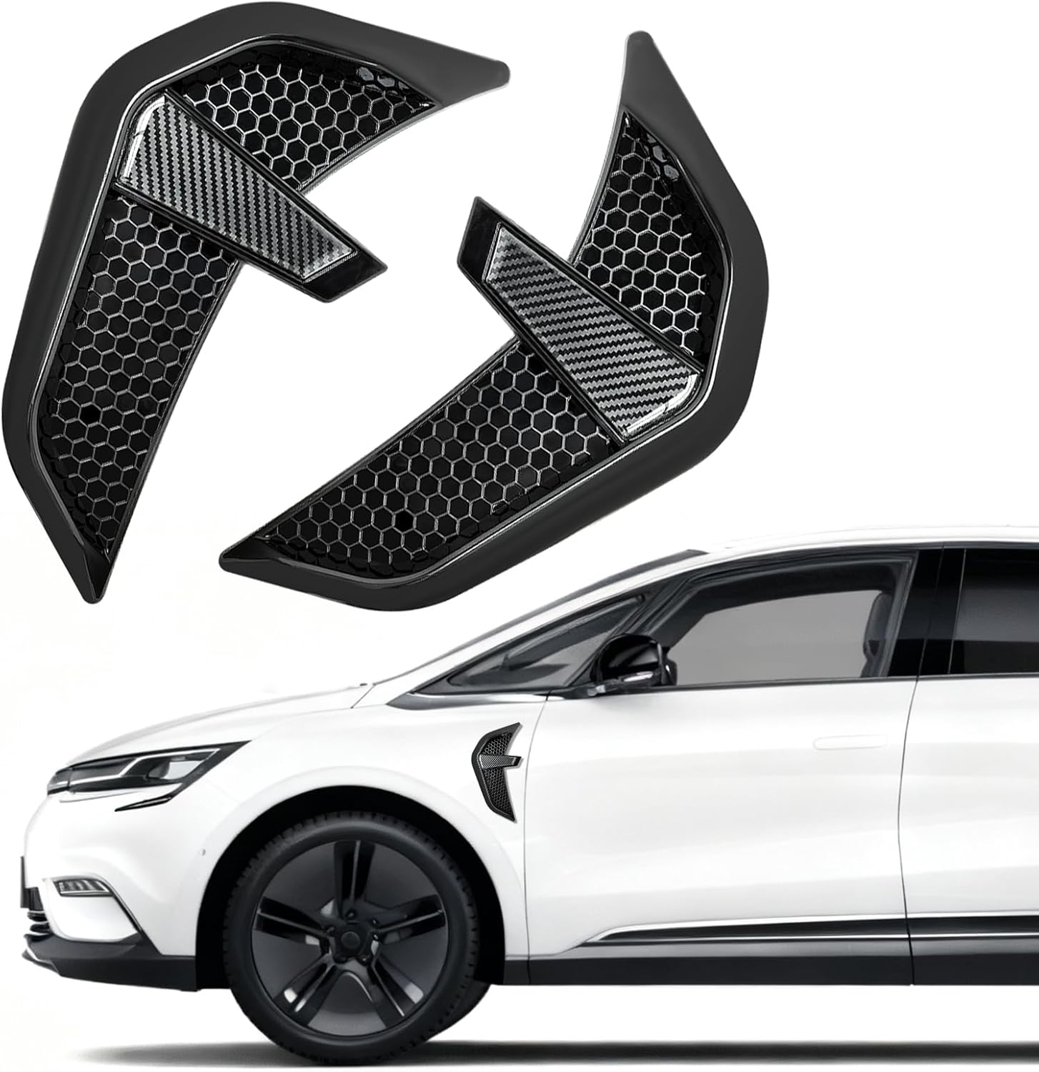 2PCS Carbon Fiber Car Fender Side Vents Decal TPU Dart Shape Decorative Stickers Air Flow Intake Hole Grille Spoiler Universal Automotive Exterior Accessories