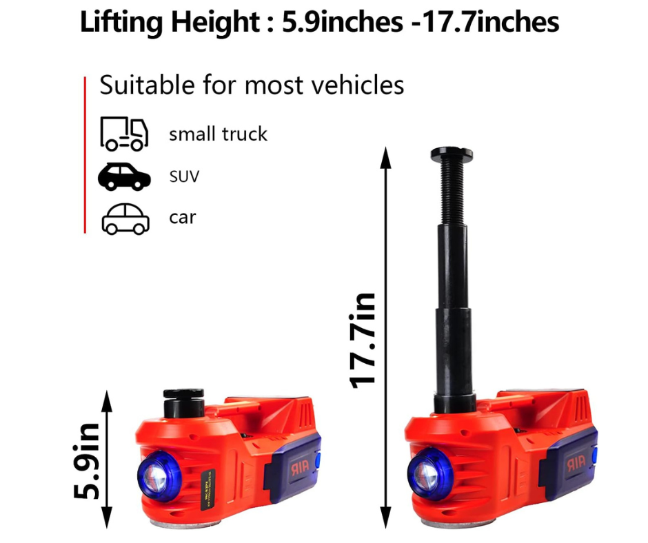 DC 12V Electric Hydraulic car Floor Jack with Digital Inflator for Vehicle Emergencies - 24 Months Warranty