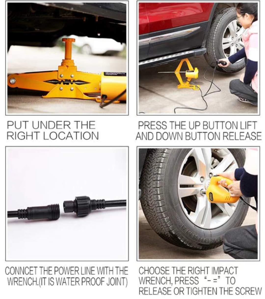 Electric Car Floor Jack Set 3 Ton 2-in-1 Automatic 12v Scissor Lift Jack with Impact Wrench for Tire Change Replacement for All Cars – 12 Months Warranty