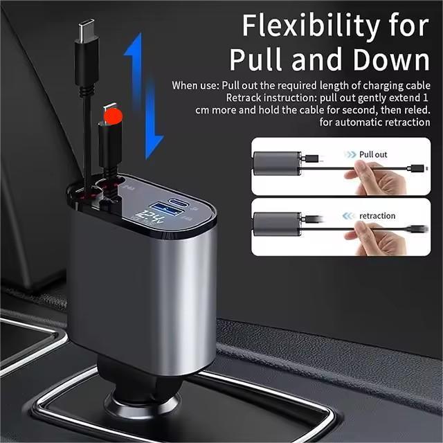 4-in-1 120W Retractable Fast Car Charger