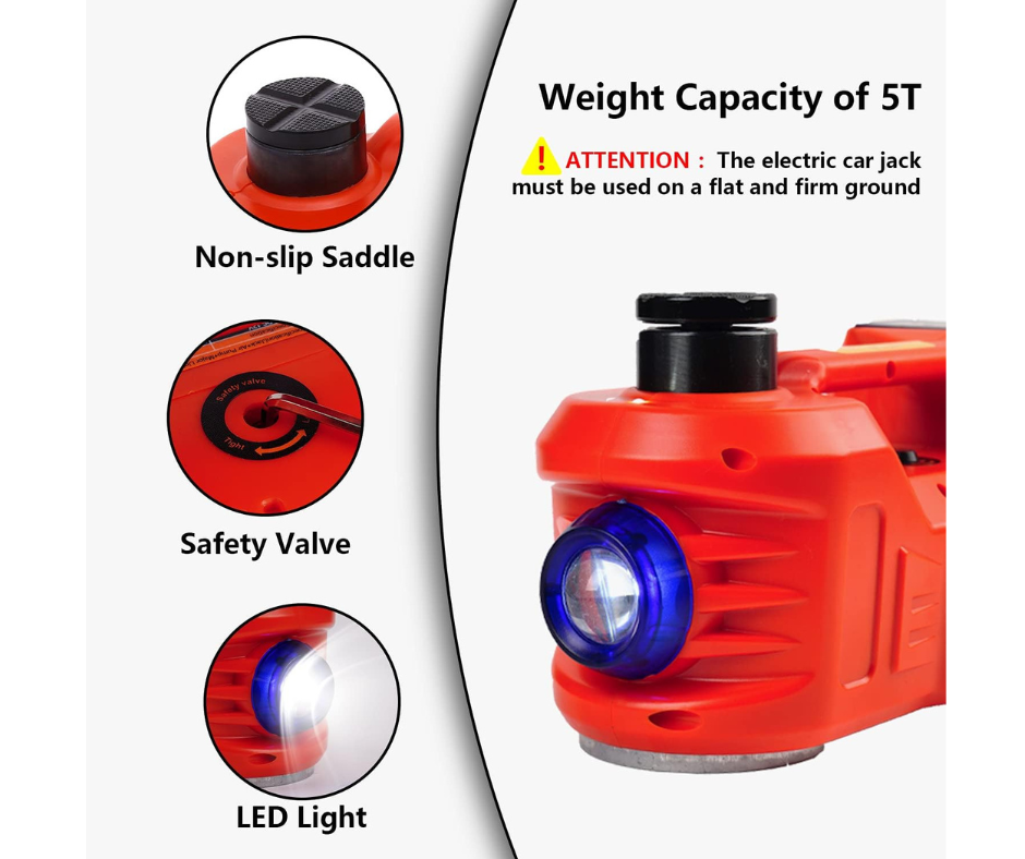 DC 12V 5T Electric Hydraulic Car Jack 6-in-1 Set with Digital Inflator for All Cars Use – 24 Months Warranty