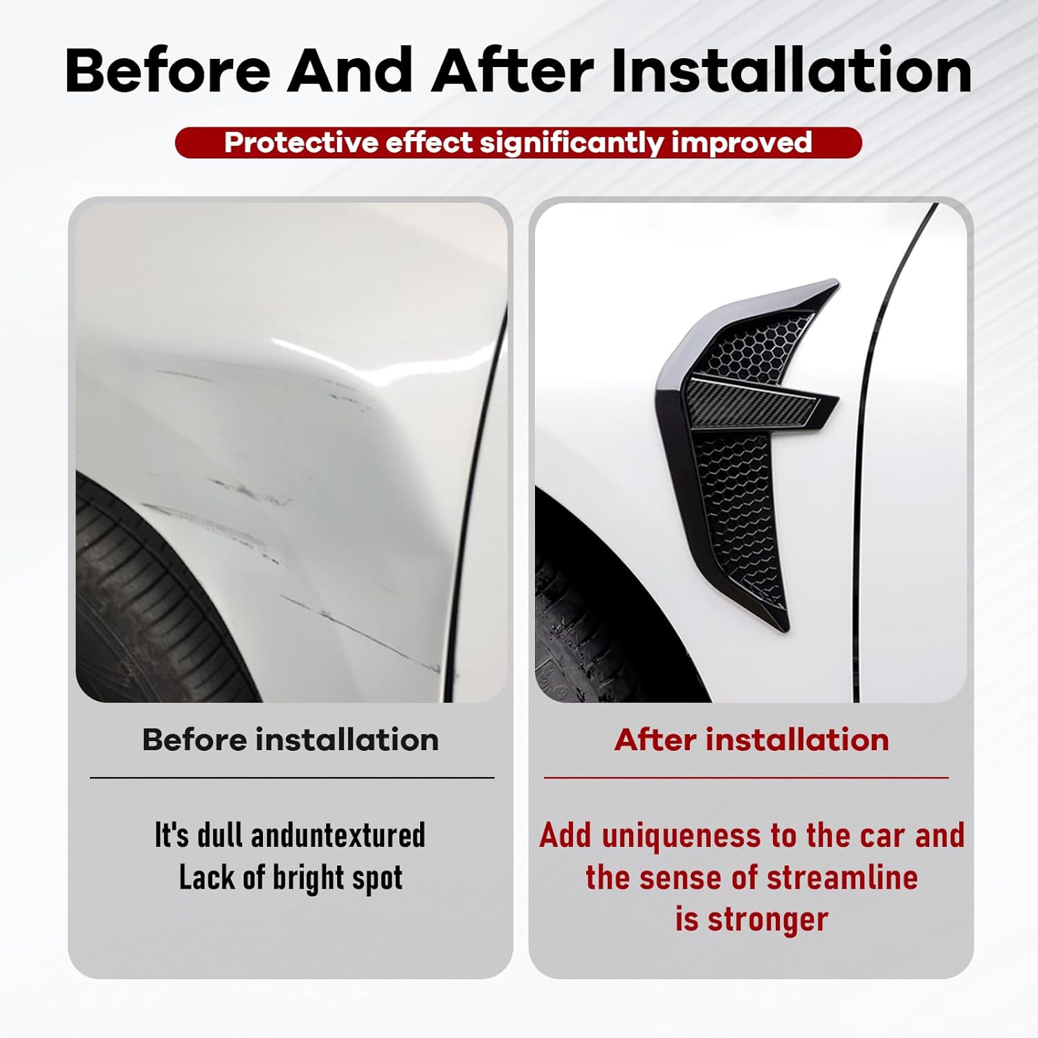 2PCS Carbon Fiber Car Fender Side Vents Decal TPU Dart Shape Decorative Stickers Air Flow Intake Hole Grille Spoiler Universal Automotive Exterior Accessories