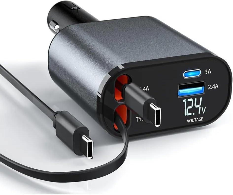4-in-1 120W Retractable Fast Car Charger