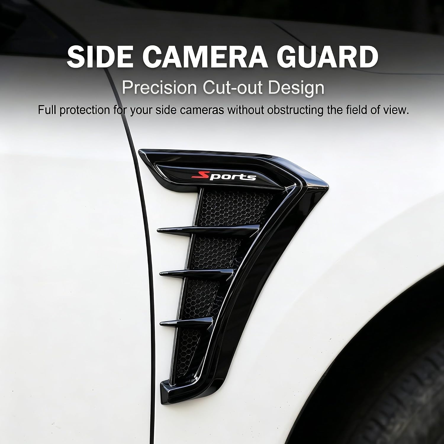 2 PCS Car Fender Side Vents, 3D Shark Gill Sporty Side Air Intake Decorative Trim, TPU Anti-scratch Protective Decal, Self-adhesive Modification Accessory for Most Cars (Black)