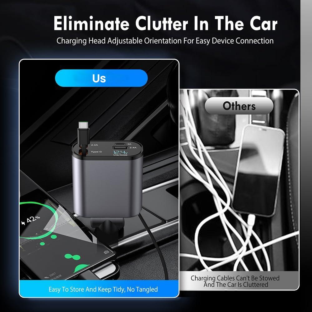 4-in-1 120W Retractable Fast Car Charger with C to C Ports