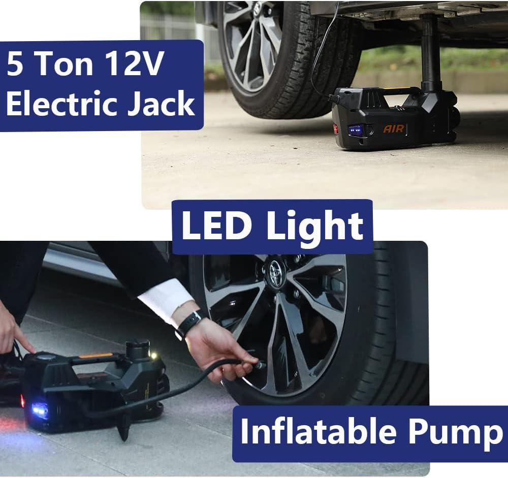 5 Tons 4-in-1 DC 12V Electric Hydraulic Car Jack with LED, Inflator pump and Safety Hammer