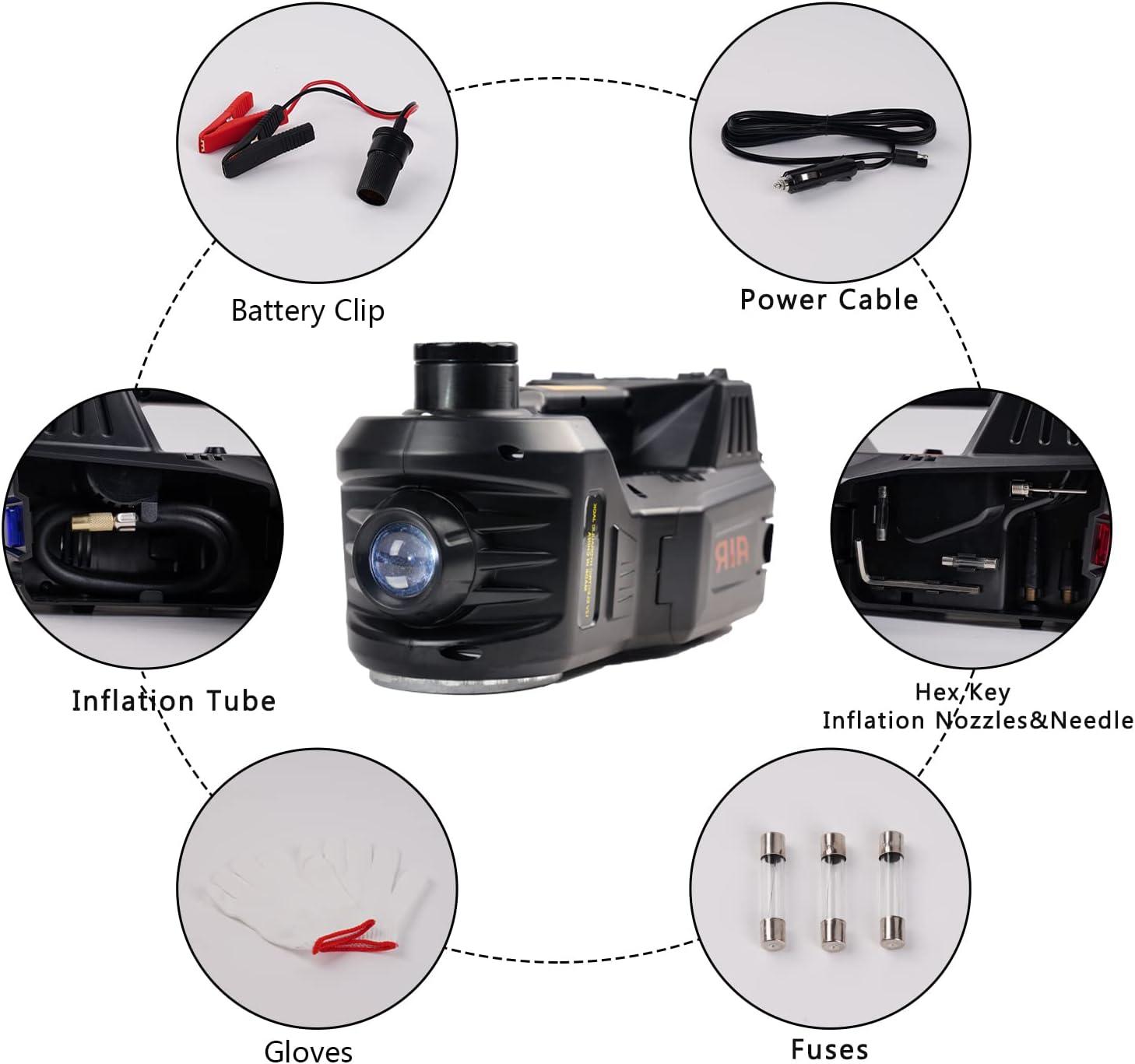 5 Tons 4-in-1 DC 12V Electric Hydraulic Car Jack with LED, Inflator pump and Safety Hammer