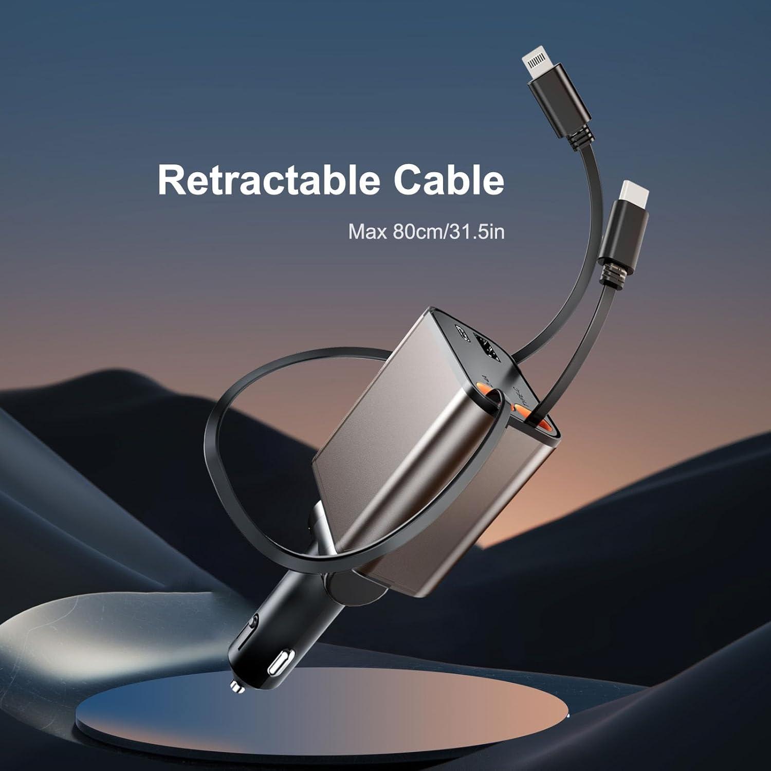 4-in-1 120W Retractable Fast Car Charger