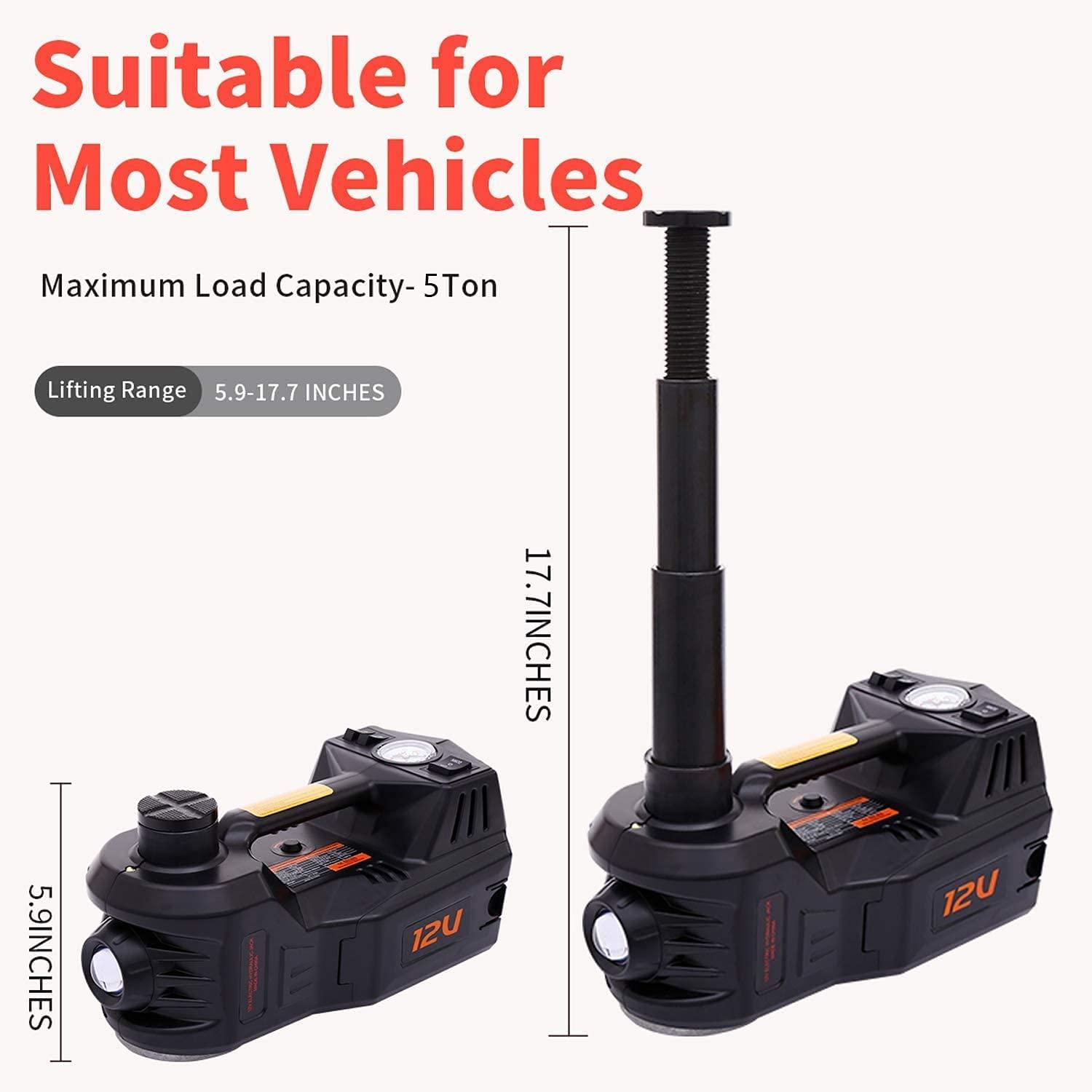 5 Tons 4-in-1 DC 12V Electric Hydraulic Car Jack with LED, Inflator pump and Safety Hammer