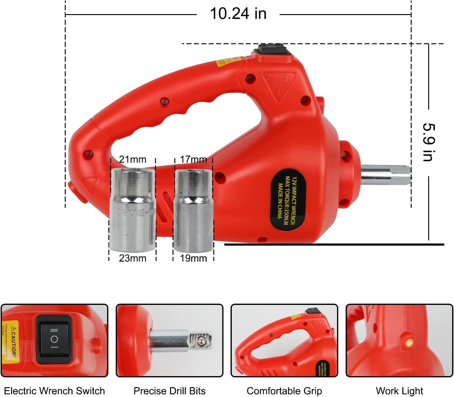 DC 12V 5 Tons Electric Hydraulic Car Jack with Impact Wrench, LED and Safety Hammer - 24 Months Warranty