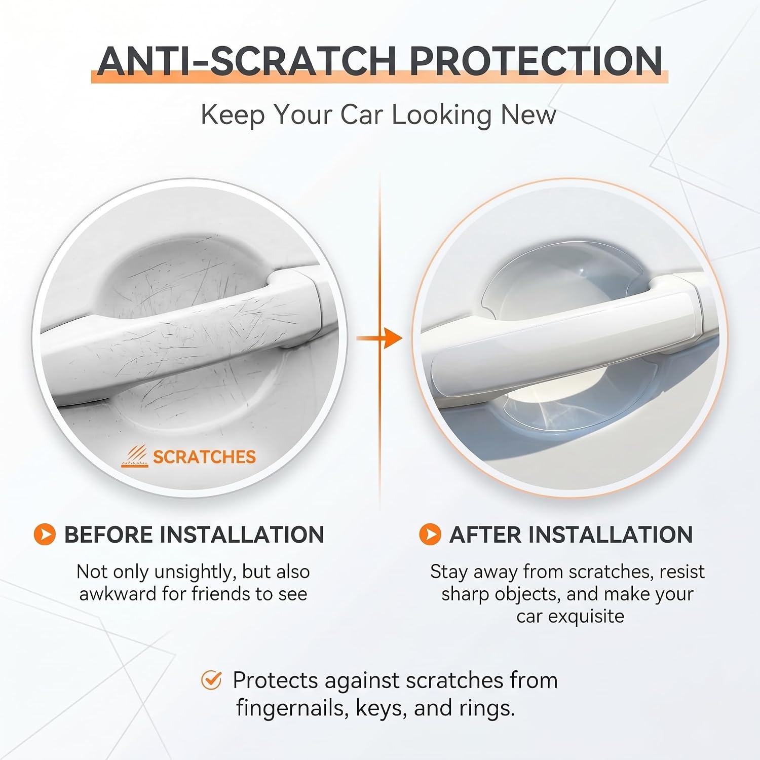 8PCS Car Door Handle Scratch Protectors, Carbon Fiber Car Door Handle Bowl Sticker, Universal Auto Doors Handles Paint Guard Cover - Transparent
