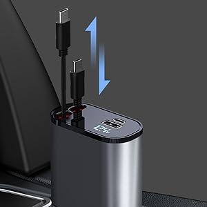 4-in-1 120W Retractable Fast Car Charger with C to C Ports