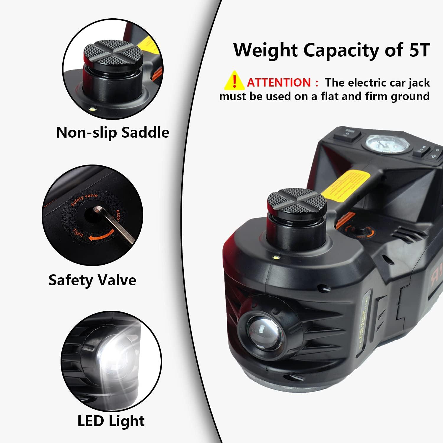 5 Tons 4-in-1 DC 12V Electric Hydraulic Car Jack with LED, Inflator pump and Safety Hammer