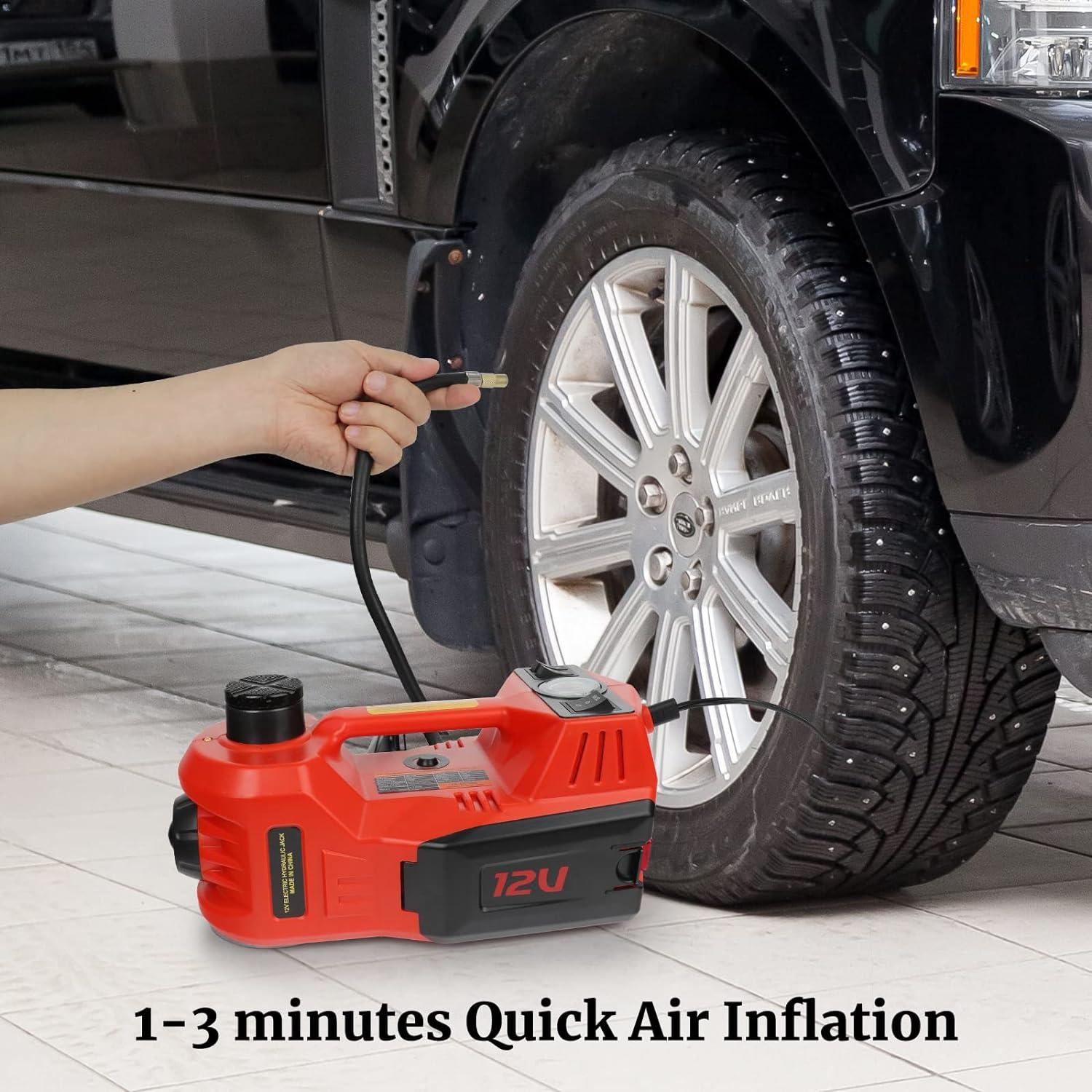 12V DC 3 Tons Electric Hydraulic 6-in-1 Car Jack Set with Impact Wrench for All Cars Use