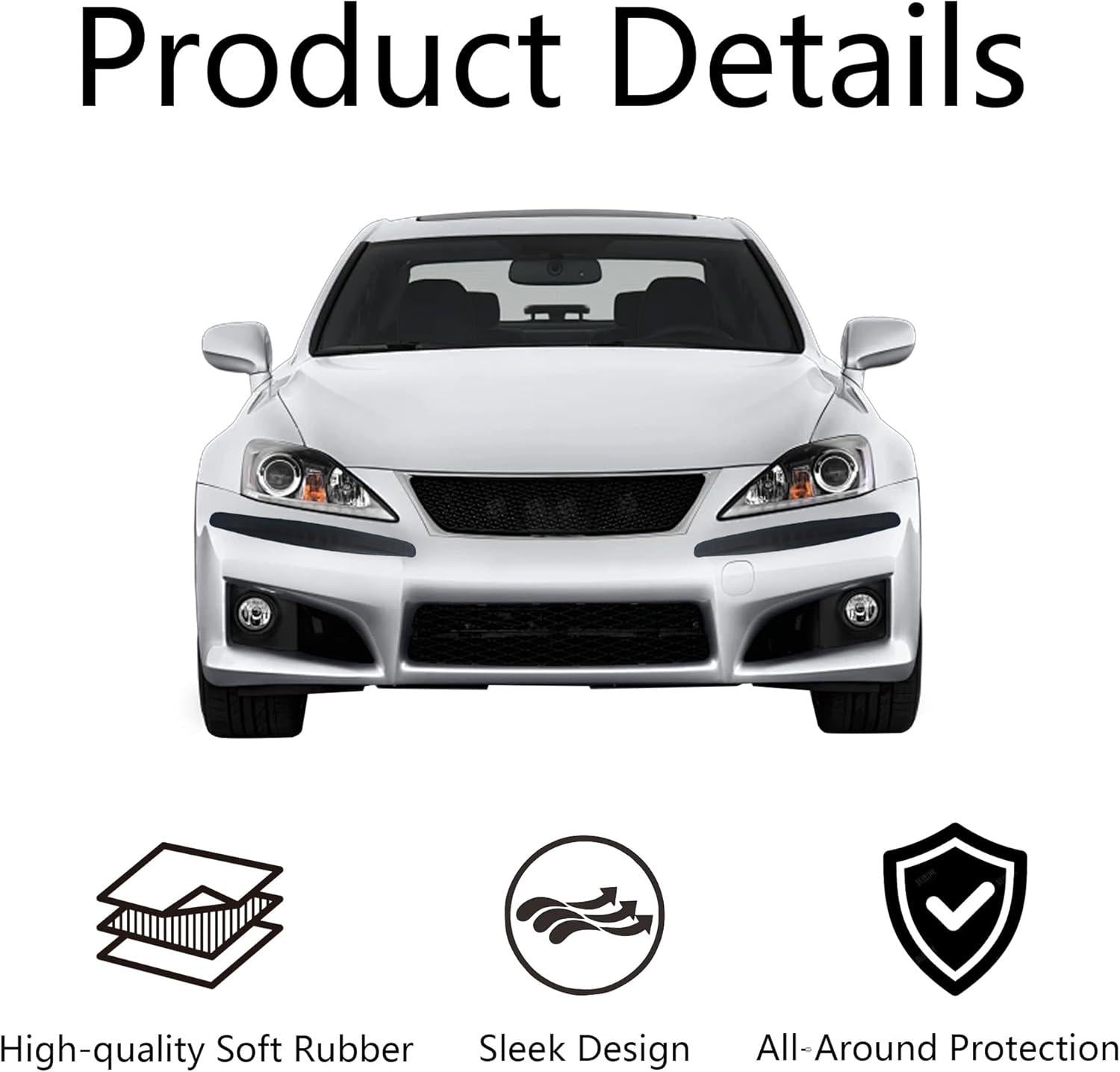 4 Pack Car Bumper Guard, Universal Rubber Protector for SUV - Front/Rear Anti Collision & Scratch Guard Strip
