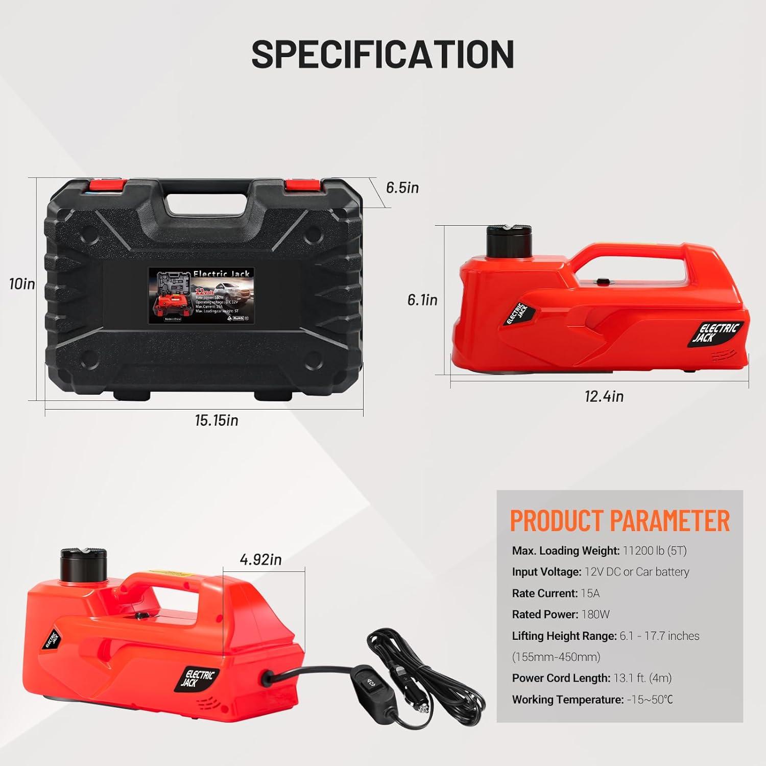 DC 12V 450mm 5 Tons Electronic Hydraulic Car Jack with Box - 24 Months Warranty