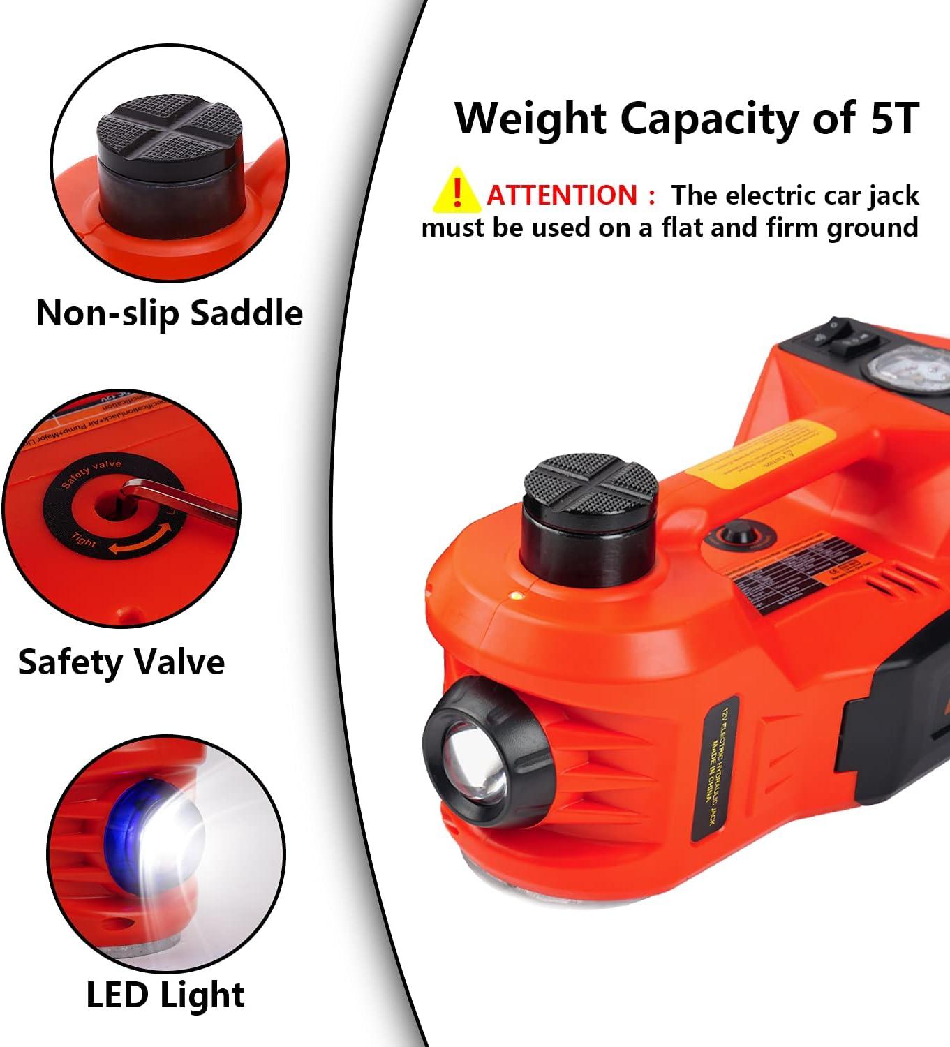12V DC 3 Tons Electric Hydraulic 6-in-1 Car Jack Set with Impact Wrench for All Cars Use