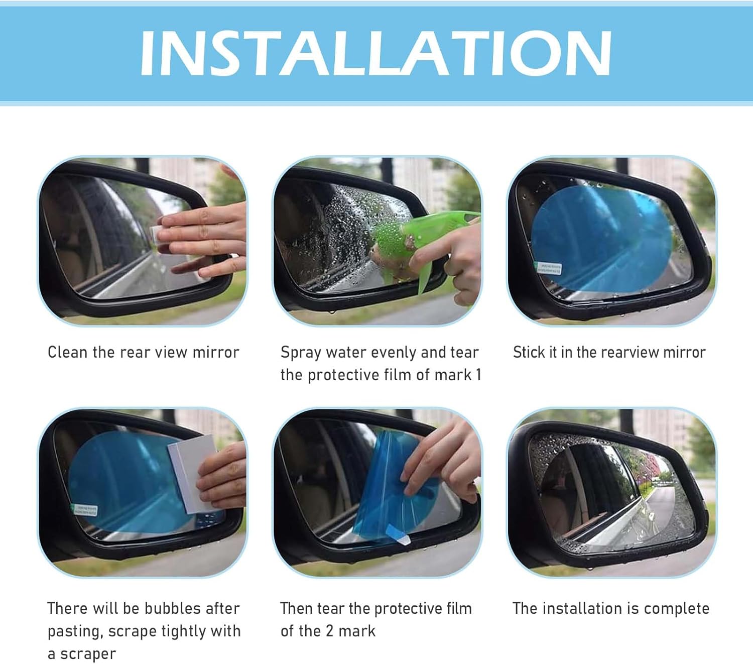 Car Rear View Mirror Rainproof Film | Anti Fog HD Side Mirror Protector | Waterproof, Anti Glare, Anti Scratch Clear Protective Sticker for Cars | Universal Fit 100x145mm | Pack of 2