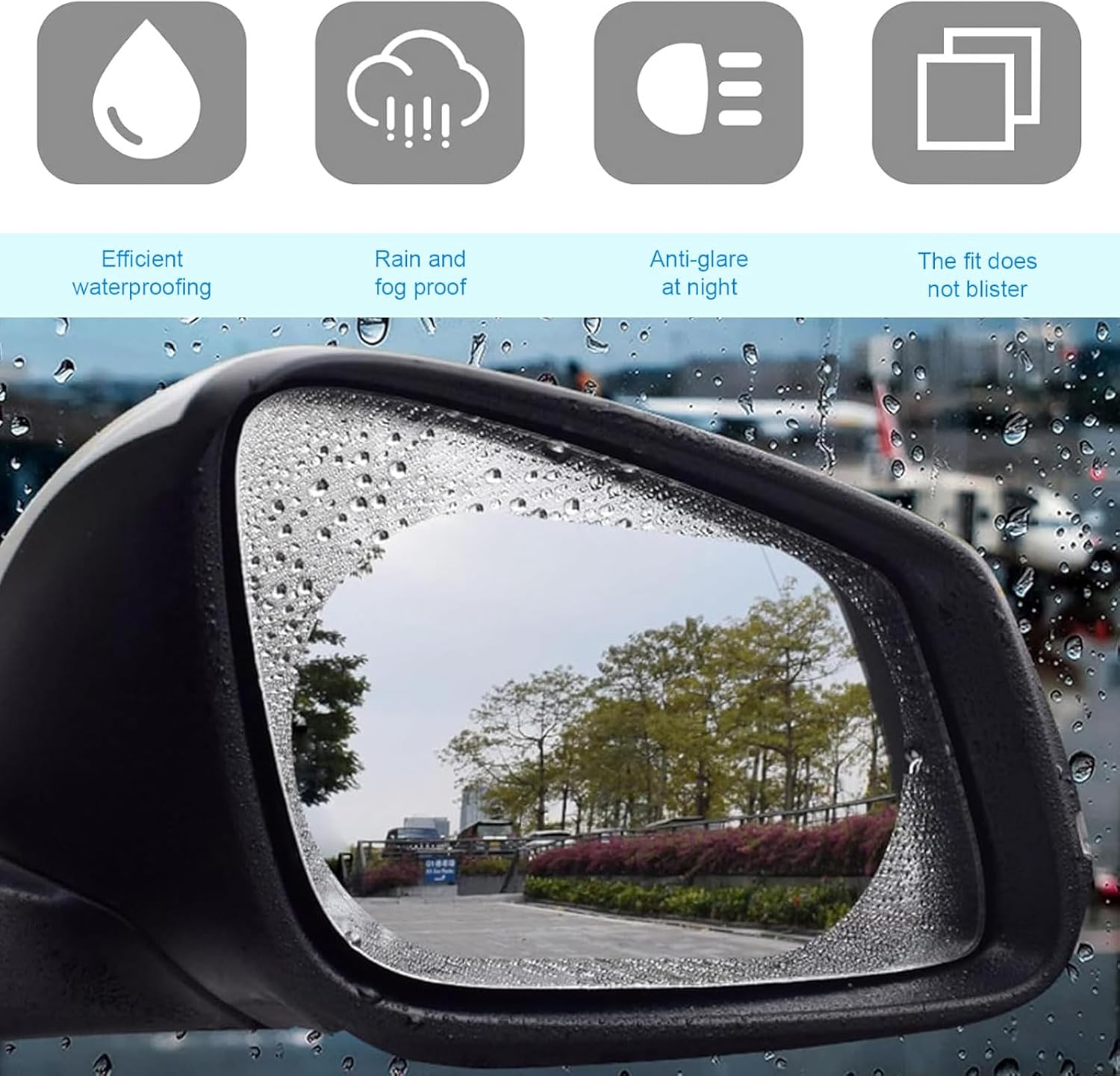 Car Rear View Mirror Rainproof Film | Anti Fog HD Side Mirror Protector | Waterproof, Anti Glare, Anti Scratch Clear Protective Sticker for Cars | Universal Fit 100x145mm | Pack of 2