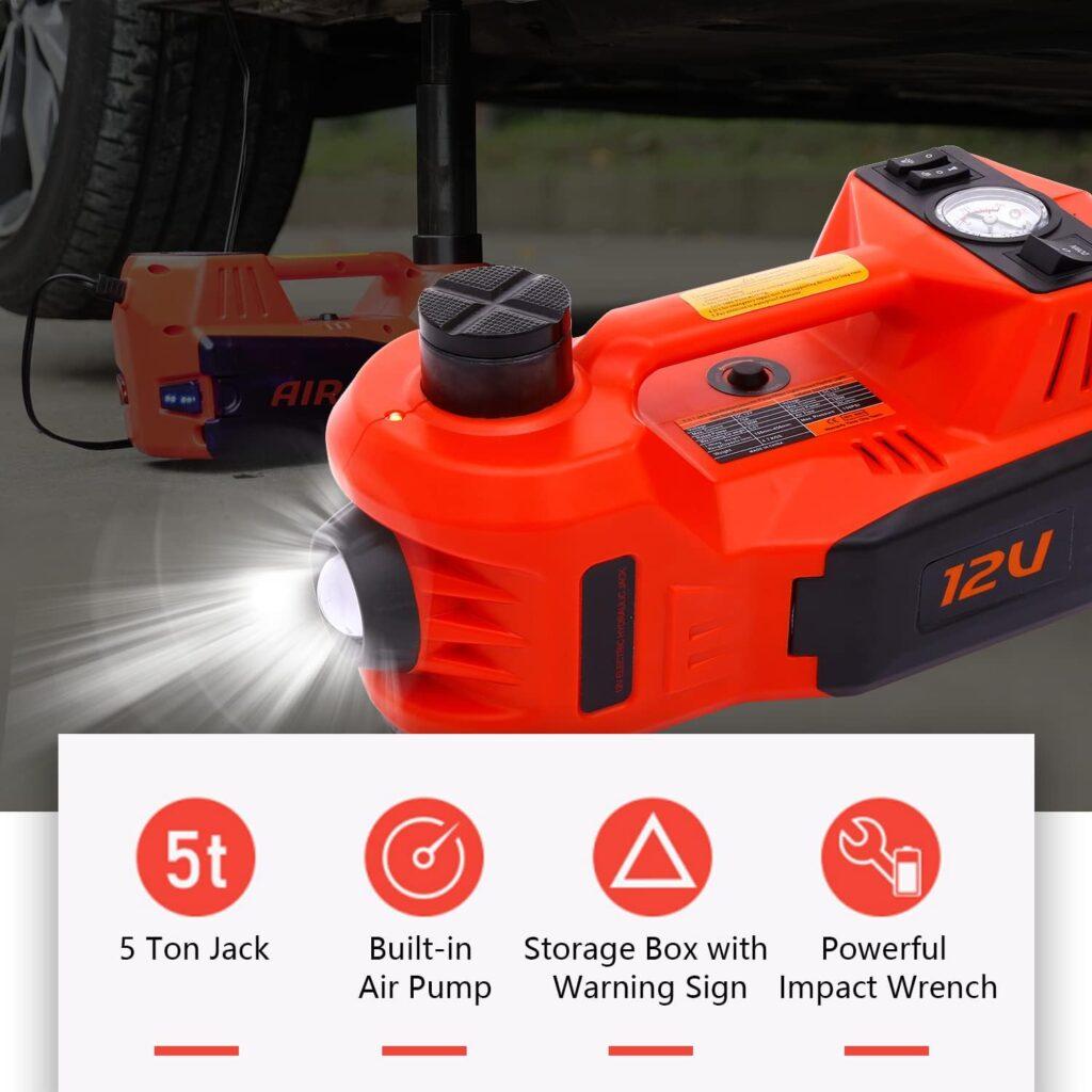 12V DC 3 Tons Electric Hydraulic 6-in-1 Car Jack Set with Impact Wrench for All Cars Use