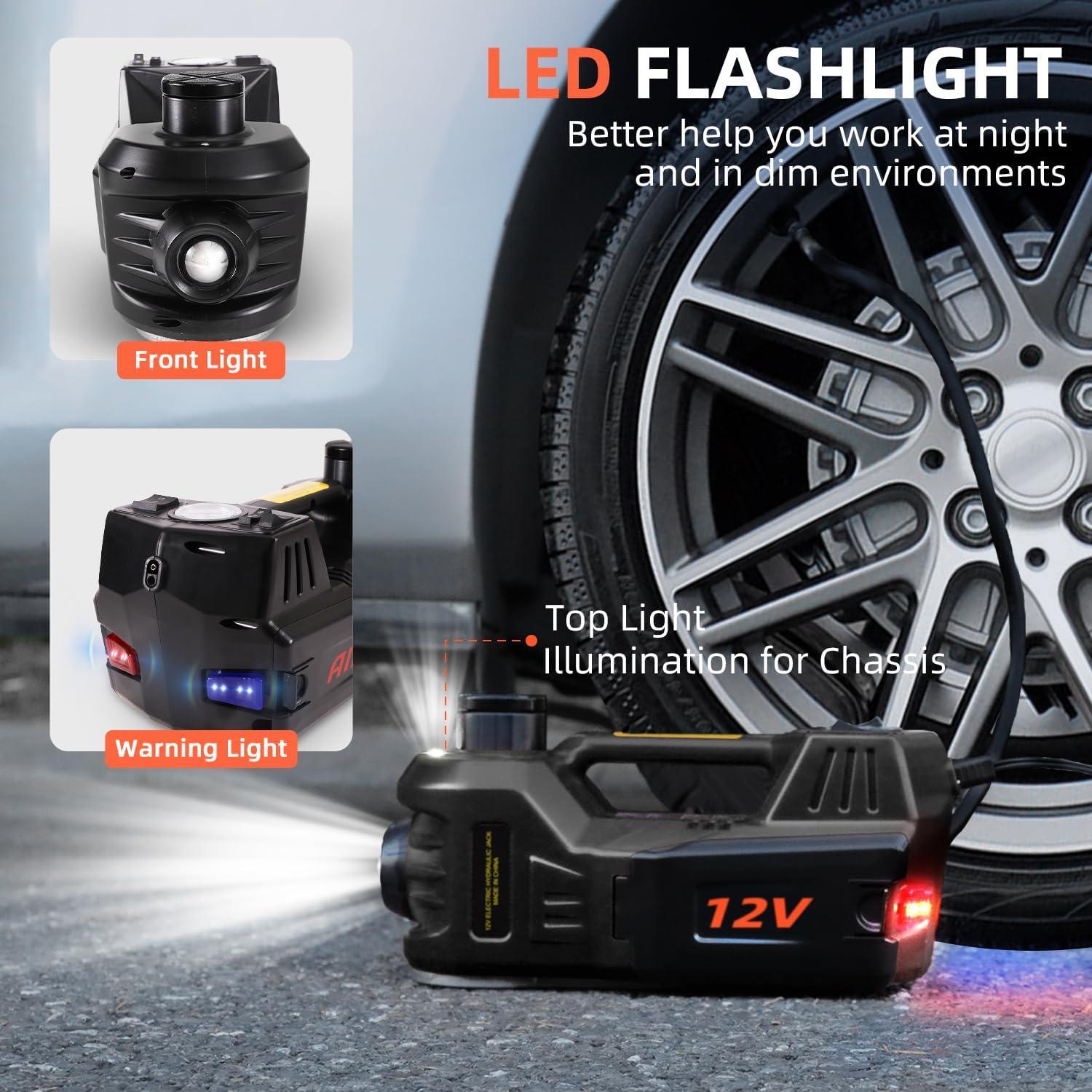5 Tons 4-in-1 DC 12V Electric Hydraulic Car Jack with LED, Inflator pump and Safety Hammer
