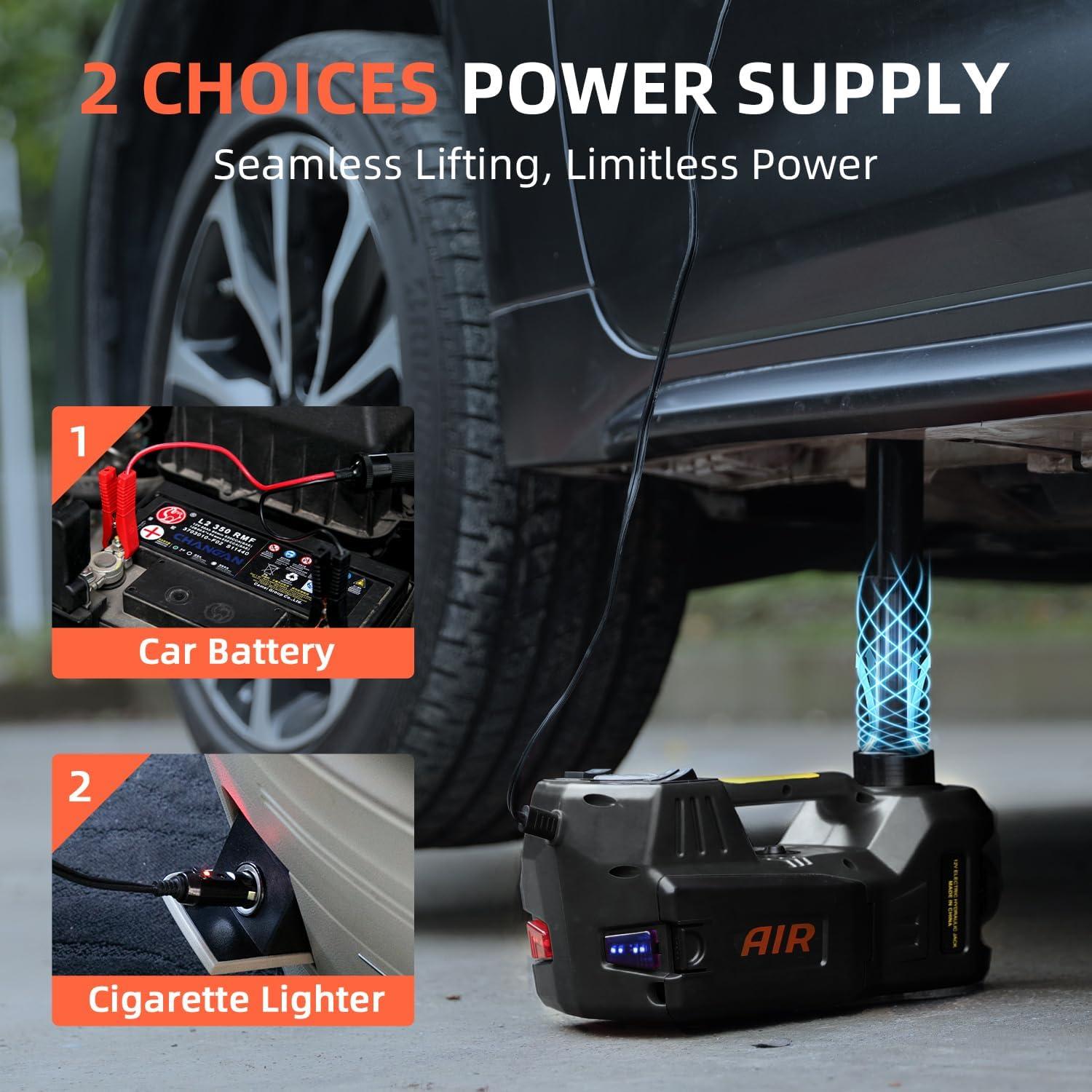 5 Tons 4-in-1 DC 12V Electric Hydraulic Car Jack with LED, Inflator pump and Safety Hammer