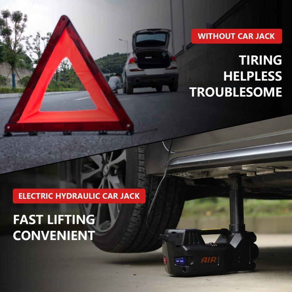 12V DC 3 Tons Electric Hydraulic 6-in-1 Car Jack Set with Impact Wrench for All Cars Use