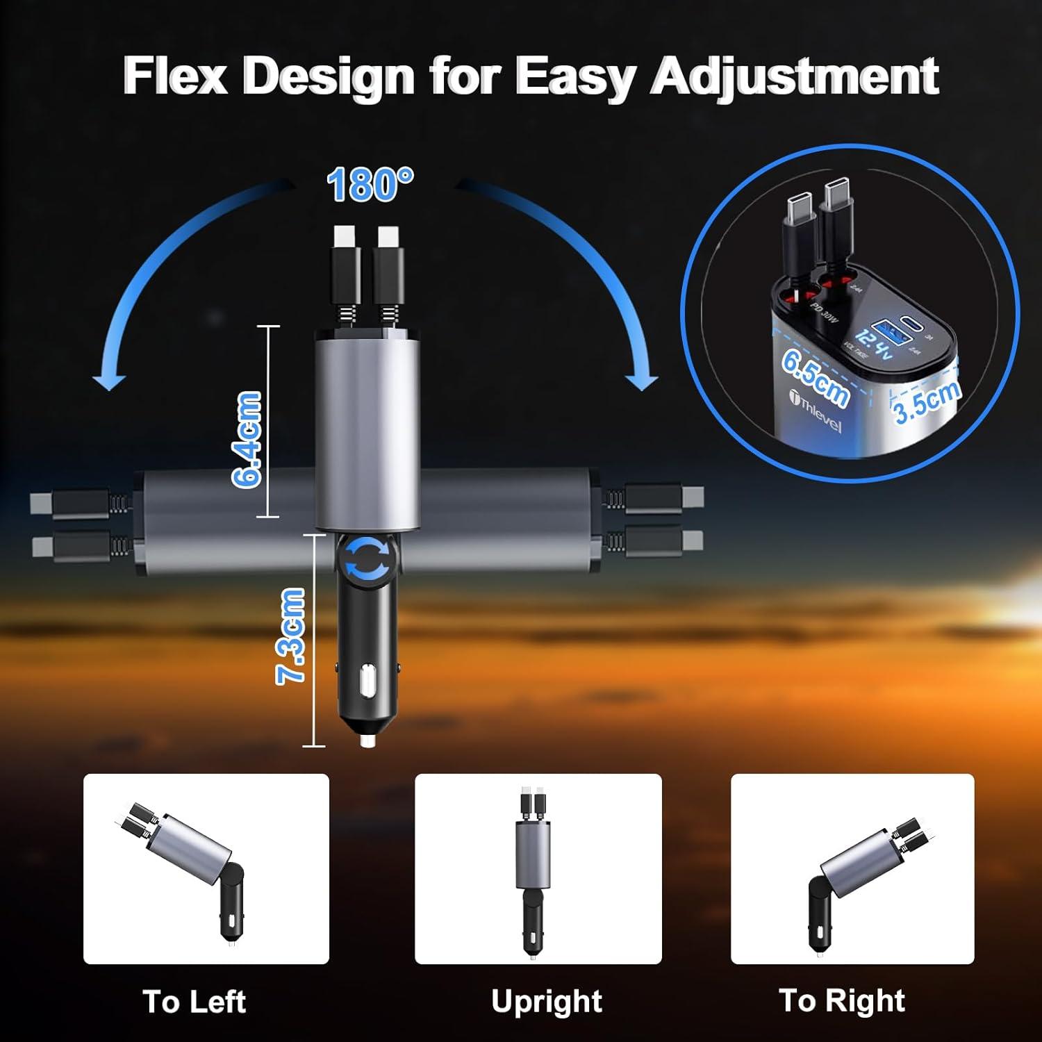4-in-1 120W Retractable Fast Car Charger with C to C Ports