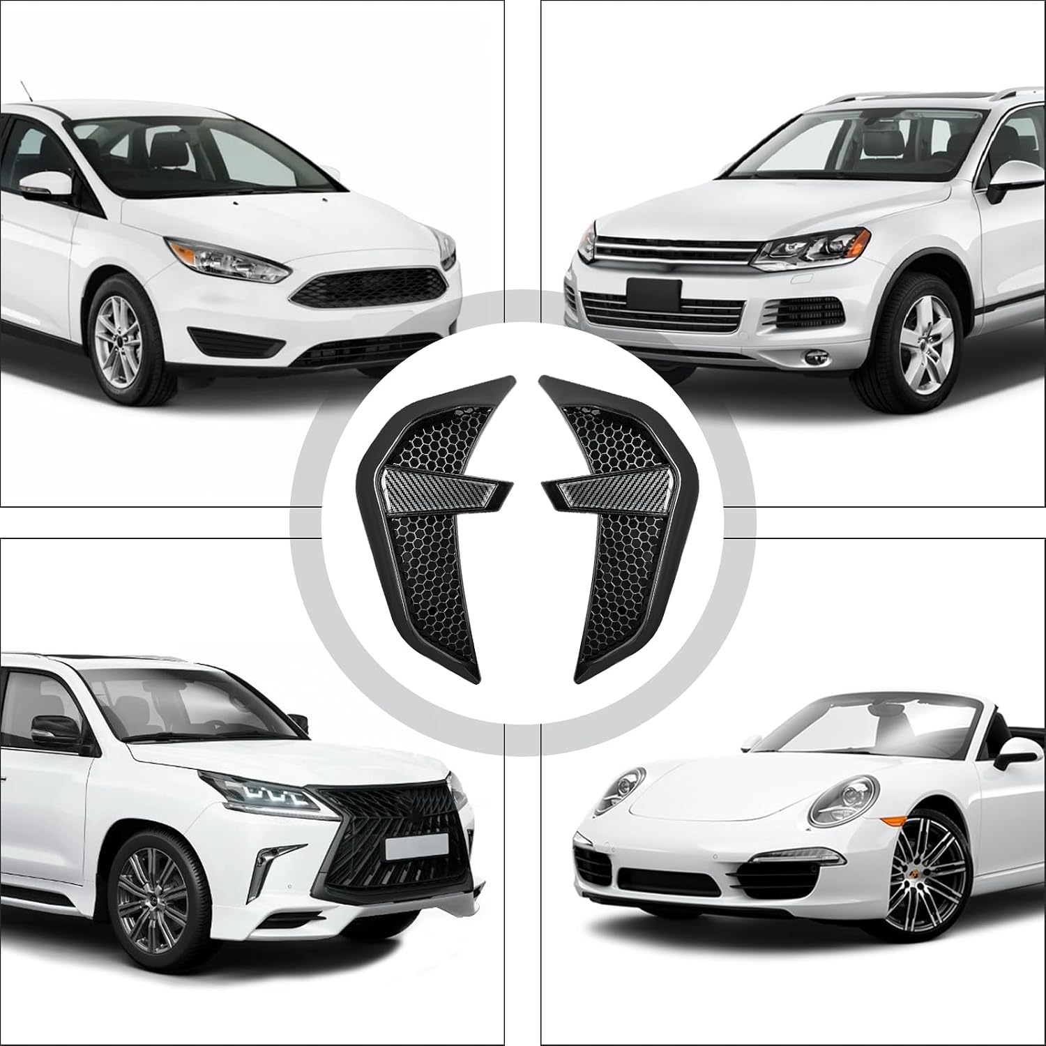 2PCS Carbon Fiber Car Fender Side Vents Decal TPU Dart Shape Decorative Stickers Air Flow Intake Hole Grille Spoiler Universal Automotive Exterior Accessories