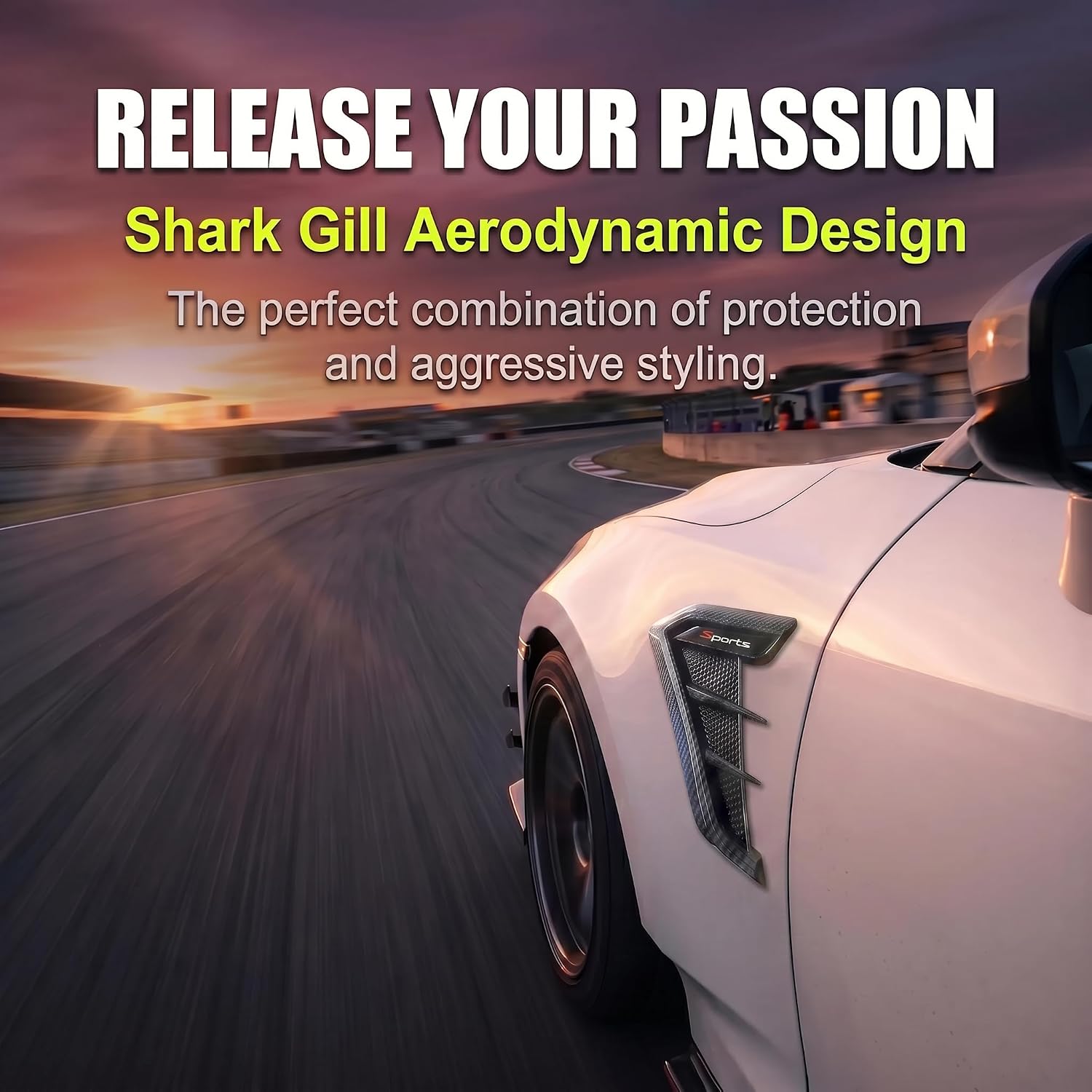 2 PCS Car Fender Side Vents, 3D Shark Gill Sporty Side Air Intake Decorative Trim, TPU Anti-scratch Protective Decal, Self-adhesive Modification Accessory for Most Cars (Black)