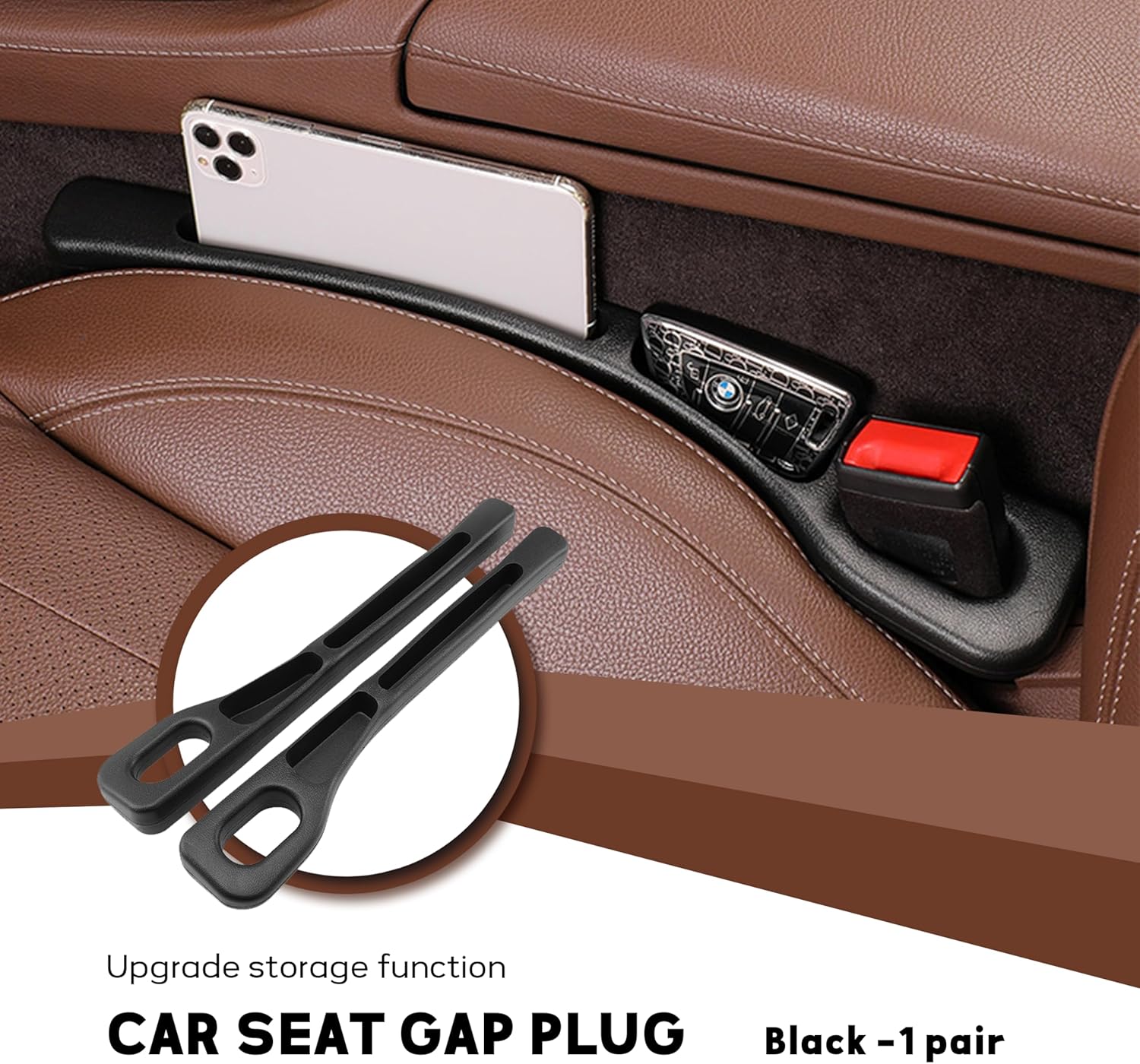 Car Seat Gap Filler, 2-Pack No-Drop Seat Side Gap Seam Filler Organizer with Phone Holder, Universal Fit Fill The Gap Between Seat & Console, Perfect for Car, SUV, Truck