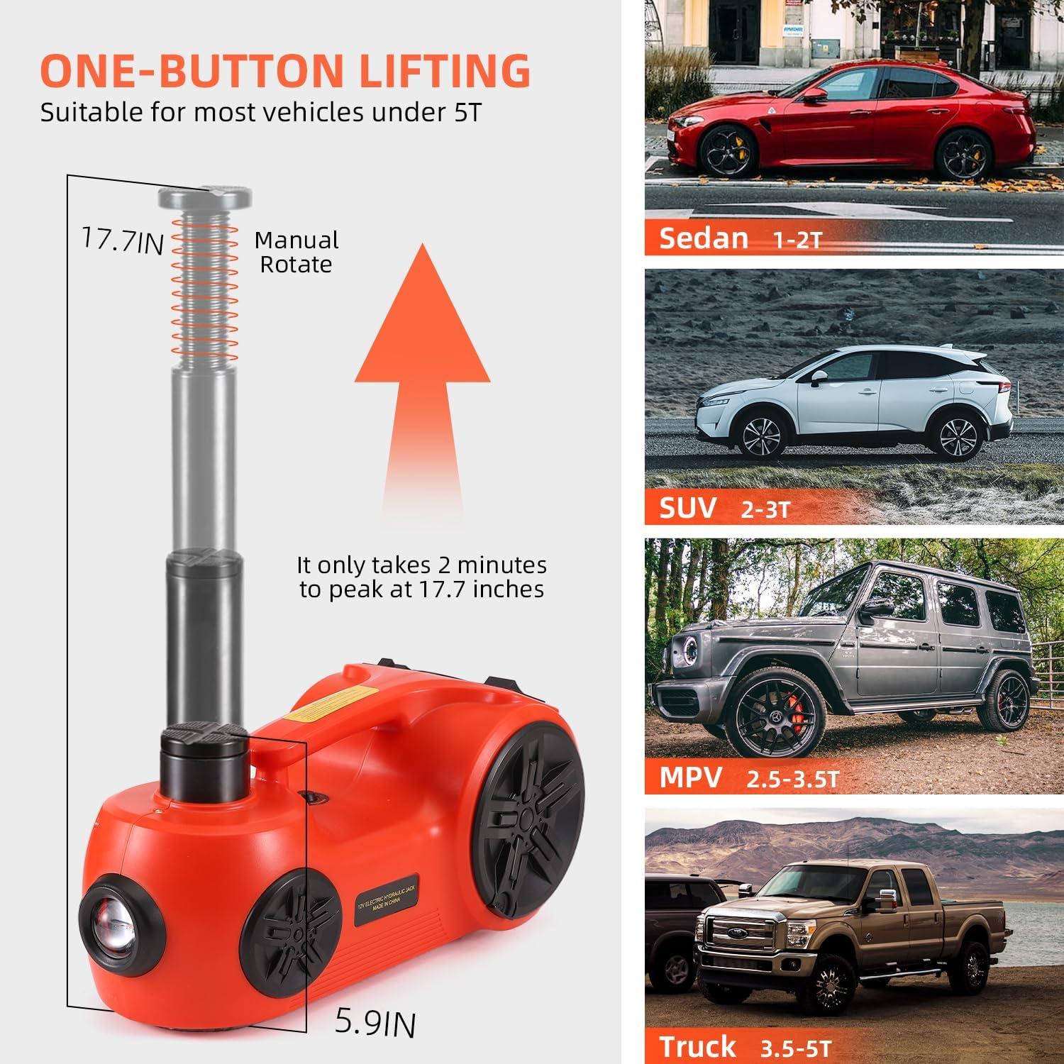 5 Ton Electric Hydraulic Car Jack Kit with Impact Wrench Lift for Tire Change and Road Emergencies