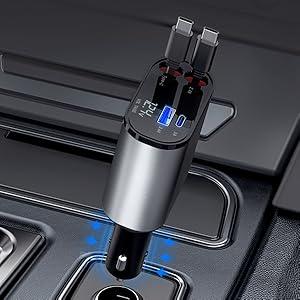 4-in-1 120W Retractable Fast Car Charger with C to C Ports