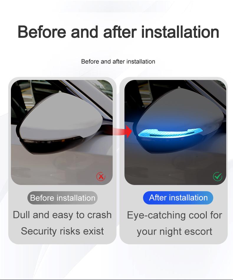 Universal Reflective Rearview Mirror Trim Stickers – Anti-Collision & Anti-Scratch Warning Decals (2PCS)