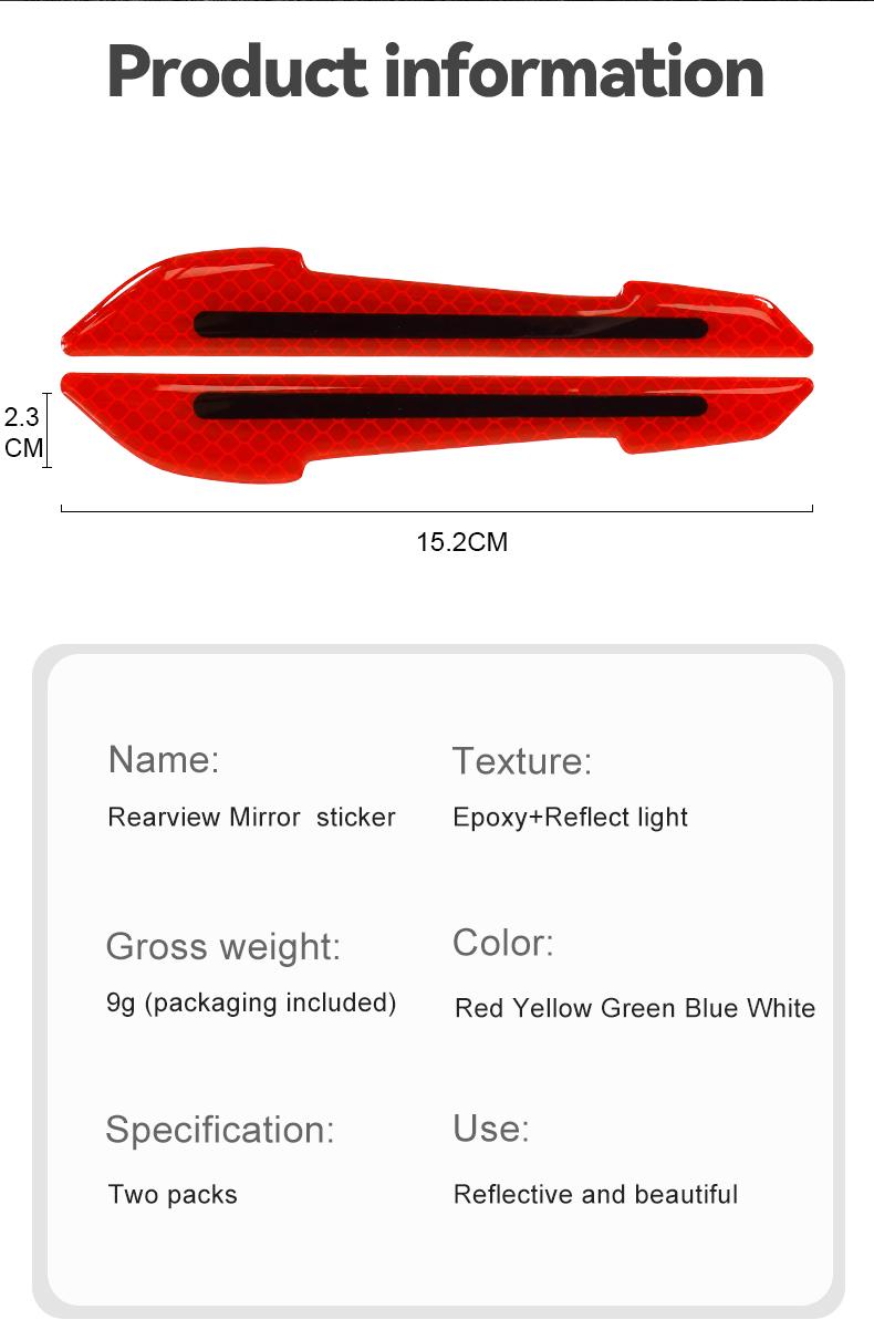 Universal Reflective Rearview Mirror Trim Stickers – Anti-Collision & Anti-Scratch Warning Decals (2PCS)