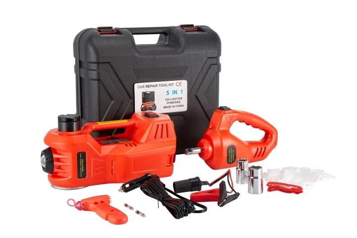 DC 12V 5 Tons Electric Hydraulic Car Jack with Impact Wrench, LED and Safety Hammer - 24 Months Warranty
