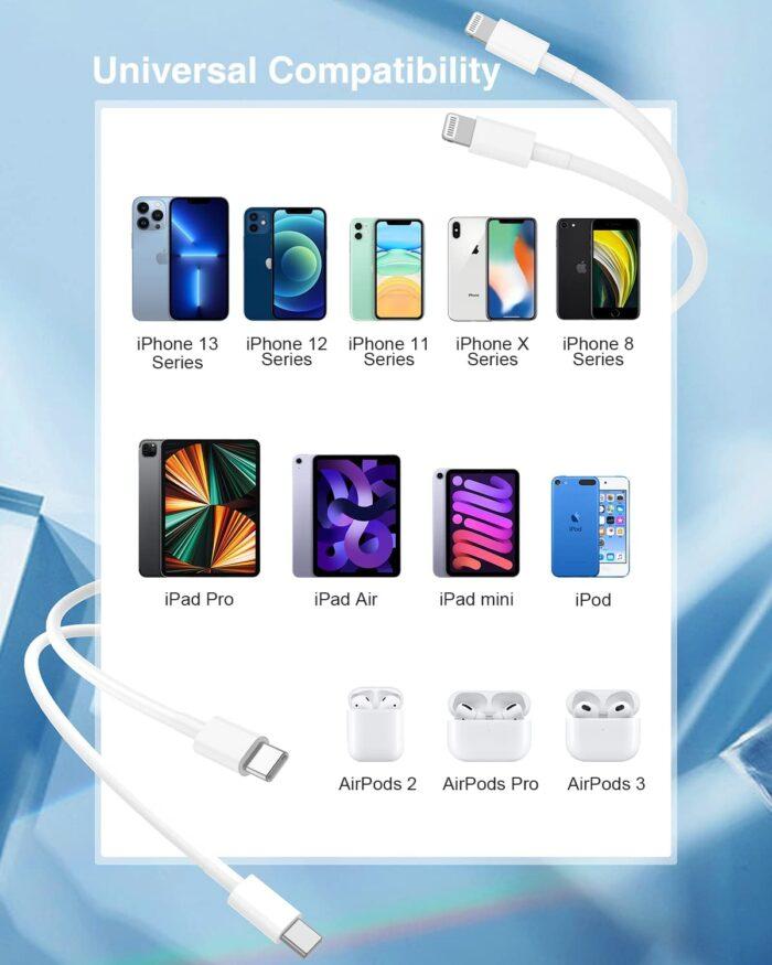 Pack of 2 USB C to Lightning Cable 20W 1M iPhone Fast Charger Cable USB-C Power Delivery Charging Cord - Image 7