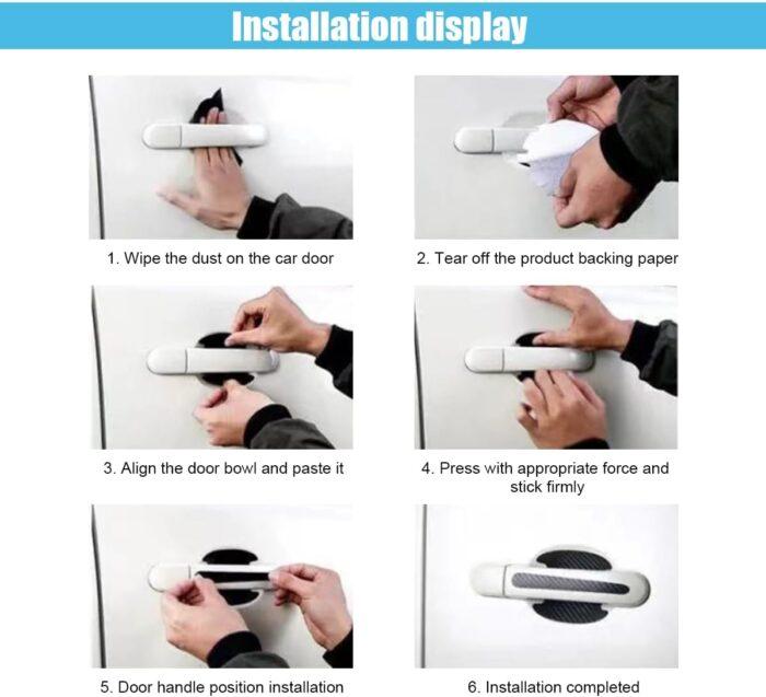 8PCS Car Door Handle Scratch Protectors, Carbon Fiber Car Door Handle Bowl Sticker, Universal Auto Doors Handles Paint Guard Cover, Doors Handles Cup Protective Film for Cars (Black) - Image 4