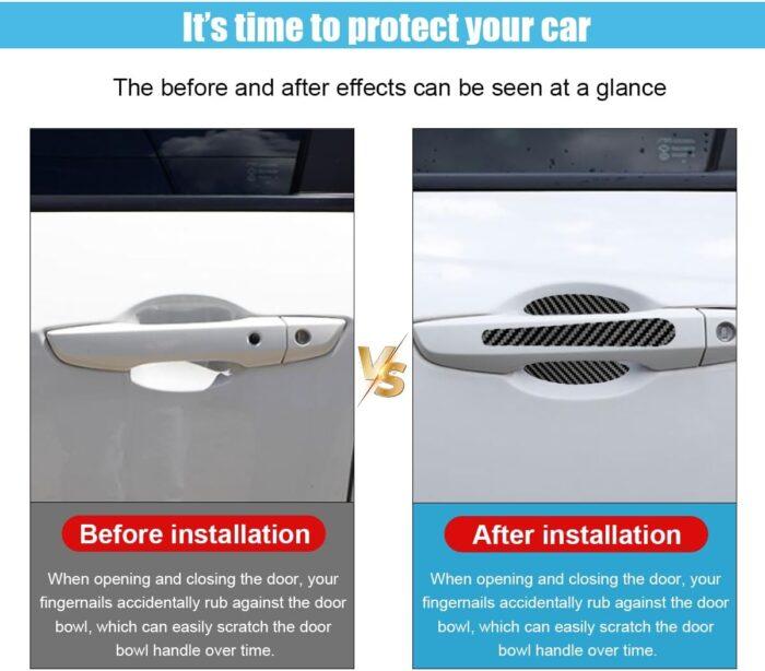 8PCS Car Door Handle Scratch Protectors, Carbon Fiber Car Door Handle Bowl Sticker, Universal Auto Doors Handles Paint Guard Cover, Doors Handles Cup Protective Film for Cars (Black) - Image 3