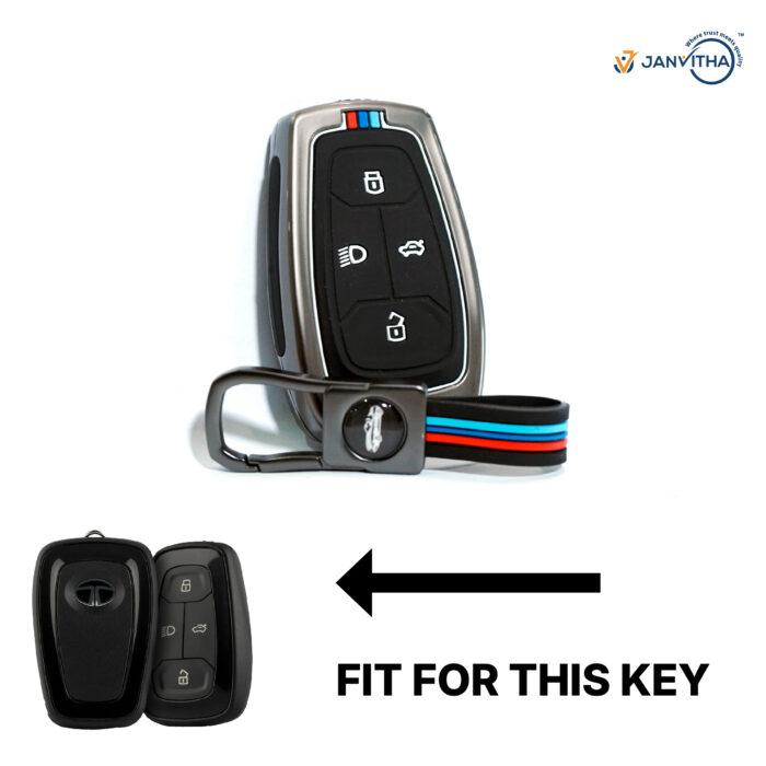Metal & Silicone Key Cover for Tata Nexon, Harrier, Safari, Altroz, Tigor, Punch, Tiago EV – 4-Button Key cases – Scratch-Resistant, Glow-in-Dark – Black Car Accessory - Image 2