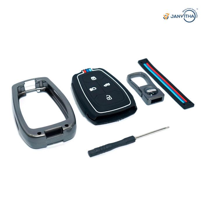 Metal & Silicone Key Cover for Tata Nexon, Harrier, Safari, Altroz, Tigor, Punch, Tiago EV – 4-Button Key cases – Scratch-Resistant, Glow-in-Dark – Black Car Accessory - Image 6