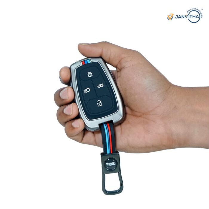 Metal & Silicone Key Cover for Tata Nexon, Harrier, Safari, Altroz, Tigor, Punch, Tiago EV – 4-Button Key cases – Scratch-Resistant, Glow-in-Dark – Black Car Accessory - Image 7