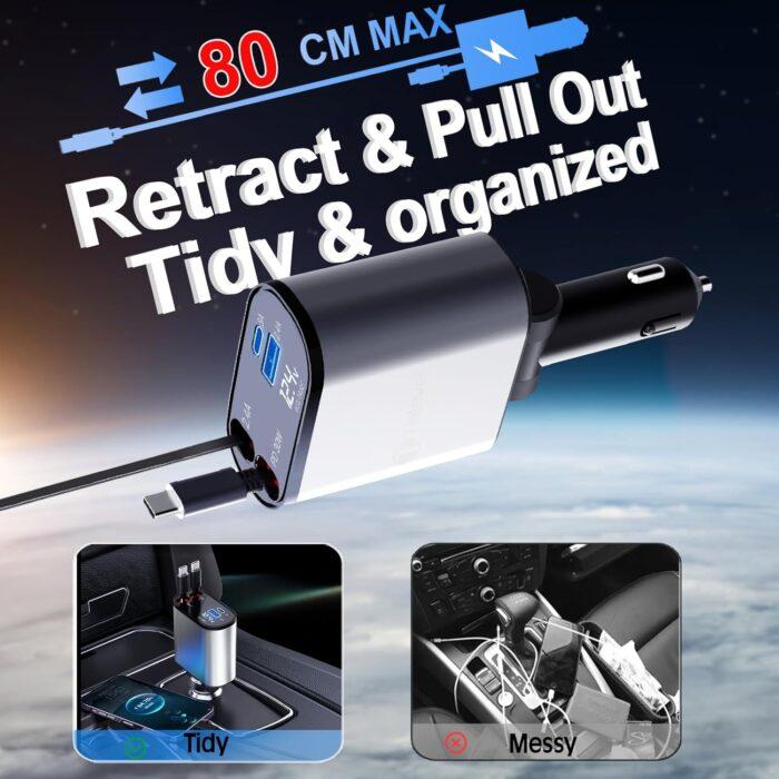 4-in-1 120W Retractable Fast Car Charger with C to C Ports - Image 10