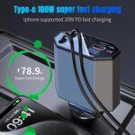 Janvitha 4-in-1 120W Retractable Fast Car Charger with Lightening and C to C - Image 4