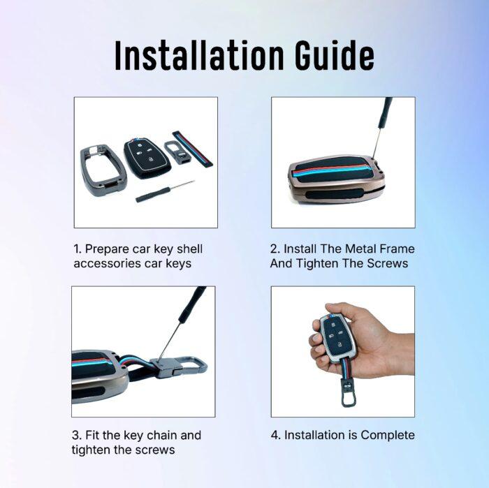 Metal & Silicone Key Cover for Tata Nexon, Harrier, Safari, Altroz, Tigor, Punch, Tiago EV – 4-Button Key cases – Scratch-Resistant, Glow-in-Dark – Black Car Accessory - Image 4